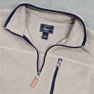 G.H. Bass & Co. Beige 1/4 Zip Pullover Fleece Sweater Cozy Old Money Classic SML